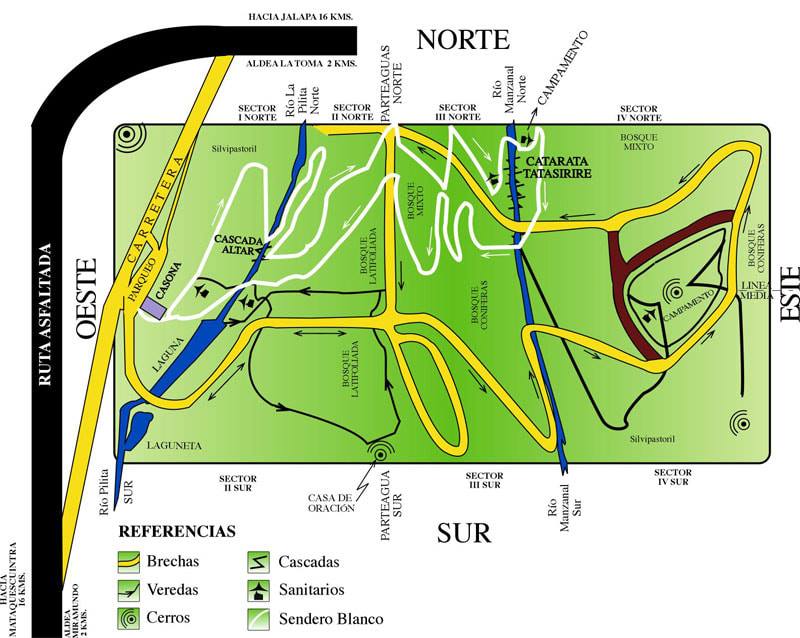 mapa interno parque ecológico cascadas de tatasirire